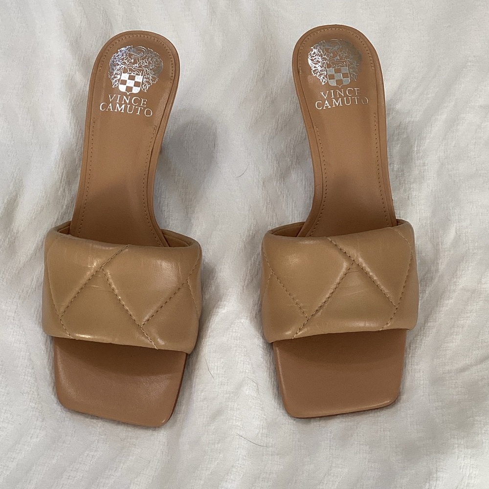 Vince Camuto Camel Quilted Mules
